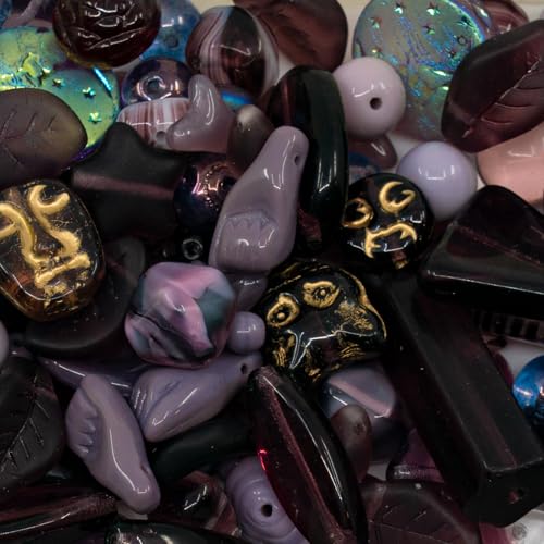 1.4oz (40g) Variative Mix of Pressed Czech Glass Beads, Purple - color: G4 Purple