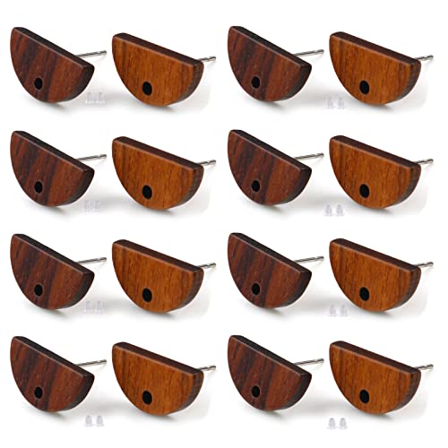 DoreenBeads 30Pcs Natural Wooden Stud Earrings Posts with Loop for Jewelry Making- Small Semicircle Wood Earring Posts with Ear Backs for Women DIY Earring Making Personalized Jewelry Findings - color: Small Semicircle
