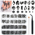 2630Pcs Mine Black Nail Rhinestones 120 Multi Shapes Metallic Black Big Gems Nail Charms +2510 Flatback Rhinestones Round Beads K9 Glass Stones Nail Art Diamonds jewels for Nails Eyes Makeup Crafts - color: Metallic Black, size: A Set