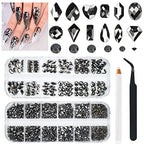 2630Pcs Mine Black Nail Rhinestones 120 Multi Shapes Metallic Black Big Gems Nail Charms +2510 Flatback Rhinestones Round Beads K9 Glass Stones Nail Art Diamonds jewels for Nails Eyes Makeup Crafts - color: Metallic Black, size: A Set