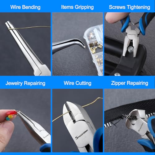 SPEEDWOX 6-Piece Mini Pliers Set - Needle Nose, End Cutting, Bent Needle Nose Diagonal, Long Nose and Linesman Pliers For Jewelry Making Beading,Craft Making Electronic Repair with Carrying Pouch - style: 6PCS A Set