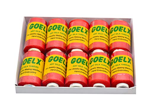 Goelx Silk Thread Shades of Red Family for Jewelry, Tassel Making, Embroidery, Crafts, Shiny Soft Thread Spools - Tomato Red - 84 - color: Tomato Red - 84
