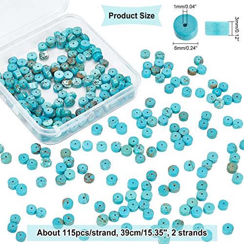 arricraft 2 Strands Natural Turquoise Beads, 6mm Flat Round Heishi Beads Disc Turquoise Gemstone Loose Beads for Bracelets Necklaces Earring Jewelry Making - size: 6x3mm