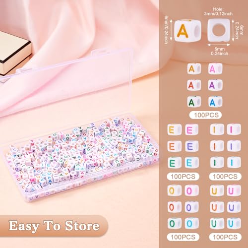 KISSITTY 500pcs 6mm Cube Acrylic Vowel Letter Beads Mix Color for DIY Jewelry Making
