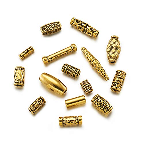 Beadthoven 150pcs/Box Tibetan Style Alloy Column Beads Mixed Antique Golden Metal Oval Cuboid Shuttle Tube Spacers Beads for Bracelet Necklace Jewelry Making Supplies - color: Antique Golden-Column