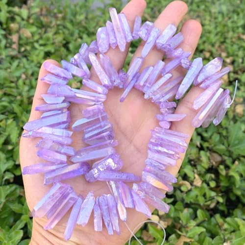 Adabele 15 Inch Natural Raw Healing Crystal Quartz Gemstone Loose Beads Small Drilled 15 Inch Violet Tanzanite AB Titanium Coated Chakra Gem Stone Drop Stick GA9 - color: Violet Tanzanite Ab, size: Small Size (15 Inch/1 Strand)