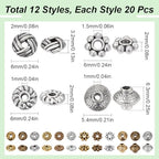SUNNYCLUE 1 Box 240Pcs 12 Styles 6mm Spacer Beads Tibetan Style Alloy Spacer Beads Mini Antique Silver Gold Bronze Flat Round Daisy Bicone Retro Metal Bead for DIY Bracelet Necklace Jewelry Making