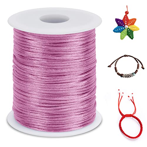 1.5mm Nylon Cord 328 Feet Satin Rattail Cord Nylon String for Bracelets Making, Jewelry String Macrame Cord Bracelet Thread for Necklace Chinese Knotting Beading Jewelry (Pink) - color: Pink, size: 1.5mm