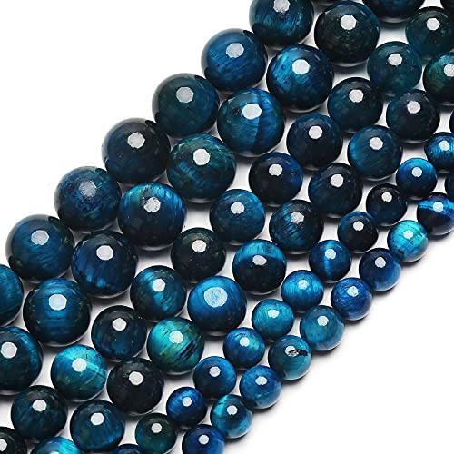 70PCS Natural 8MM Healing Gemstone, Blue Tiger’s Eye Energy Stone Round Loose Beads, Semi-Precious Crystal Beads with Free Elastic String for Jewelry Making DIY - color: Blue Tiger’s Eye, size: 8MM