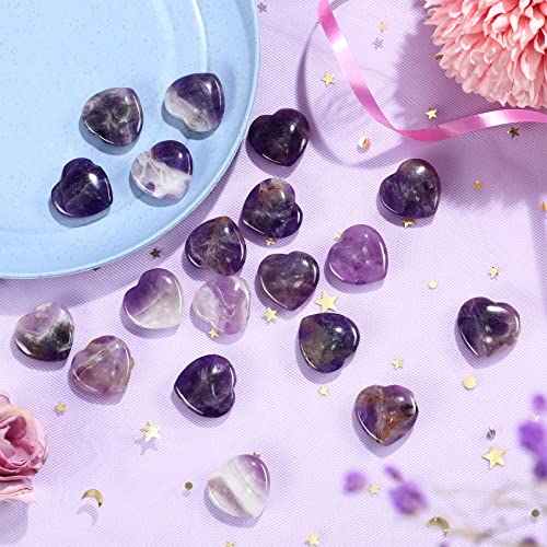 Patelai 24 Pcs Amethyst Heart Crystals Purple Heart Shaped Stones Natural Healing Worry Stones Mini Pocket Gemstone with Black Flannelette Bag for Valentines Gift Reiki Balancing - color: Purple