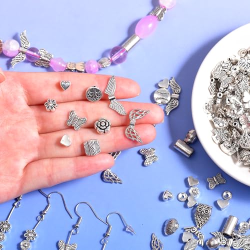 400Pcs Metal Spacer Beads for Jewelry Making, Silver & Gold Plated Findings for Bracelet, Small Hole, Mixed Style (Silver) - color: Silver