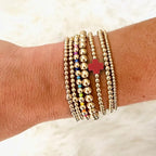 14K Gold Beaded Cross Beaded Bracelet Stack Set for Women,7PCS Bohemian Colorful Beads Ball Stretch Stackable Bracelets Trendy Holiday Birthday Gift - color: Red