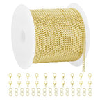 Crisjanggo 32.8 Feet Jewelry Making Chains Gold Cable Chains 14K Gold Plated Brass Chains Roll Spool for Jewelry Making DIY Craft Supplies with Jump Rings and Lobster Clasps - color: Cable Gold