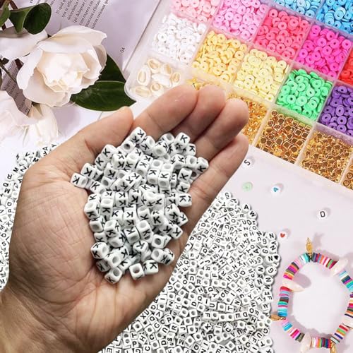 600PCS 6x6mm Square Acrylic Letter Beads K for Friendship Bracelets Jewelry Making, White Acrylic Cube Base with Black Alphabet Beads for DIY Crafts Bracelets Necklaces Key Chains Phone Lanyard - color: Letter K(Black on White)