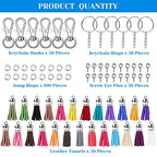 Keychain Tassles, Cridoz 300pcs Bulk Keychains Ring Set Includes 50pcs Tassels for Crafts, 50pcs Keychain Clips, 50pcs Key Chain Rings, 100pcs Jump Ring and 50pcs Screw Eye Pins for DIY Keychain