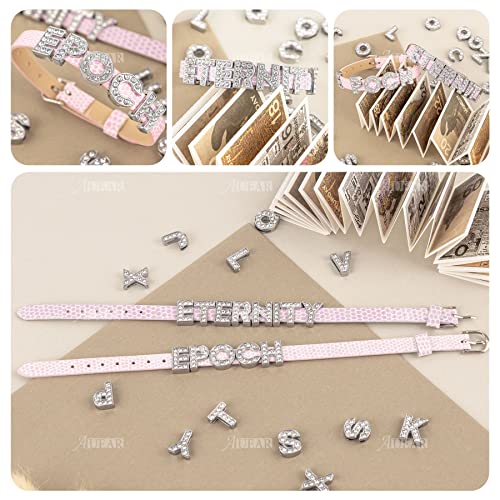 AUEAR, 130 Pack Silver A-Z 8mm Full Rhinestone Slide Crystal Alphabet Letter Charm Alloy for Bracelets Necklace Wristbands DIY Jewelry Making - color: Silver, size: 130 Pack