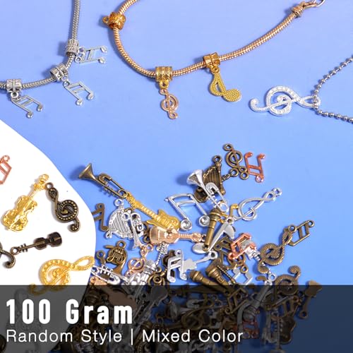 stino Metal Charms for Jewelry Making 100gram, Bulk Tibetan Silver & Gold Plated Trinkets for Earring Necklace Jewelry Making and Findings - color: Music Silver & Gold Bronze