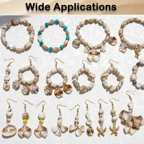 550Pcs Ocean Beads for Bracelets Making Kit, Imitation Boho Ocean Beach Shell Bead Charms Starfish Mermaid Beads Summer Sea Dangle Pendant for Earring Bracelet Necklace Anklet DIY Craft Jewelry Making - color: Beige+Camel