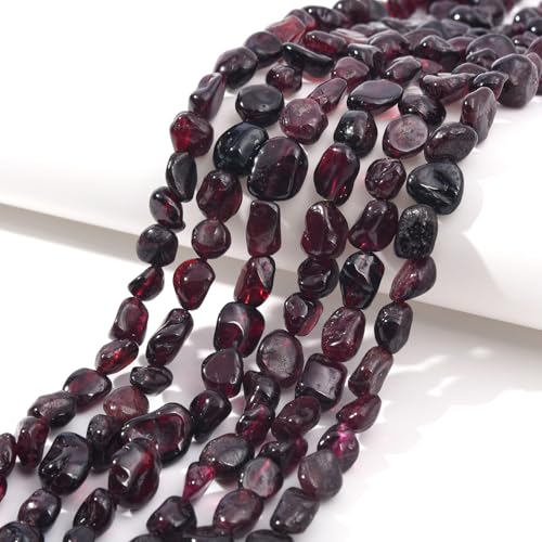 6-8mm Natural Red Garnet Nuggets Oval Free Tumbled Pebble Semi Precious Gemstone Loose Stone Beads Approx 15.5 inch for DIY Jewelry Making - color: Red Garnet