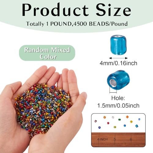 Craftdady 6/0 Glass Seed Beads 4mm About 4500Pcs Transparent Silver Lined Small Round Pony Loose Spacer Beads Random Mixed Colors for Jewelry Making Hole: 1.5mm
