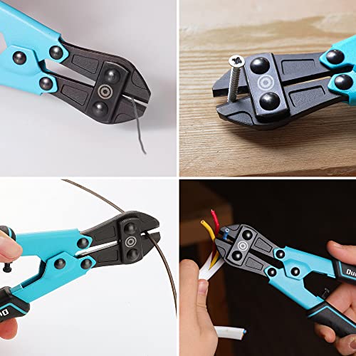 DURATECH 8-inch Mini Bolt Cutter with Bi-Material Ergonomic Handle Grip, Security Lock, Chrome Vanadium Steel Blade for Wire, Cables, Chains, Small Screws - size: 8"