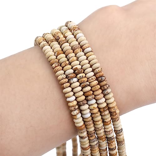 BEADIA Natural Brown Picture Jasper Spacer Beads Caps Rondelle Disk Loose Beads for Beading Jewelry Making 4mmx2mm 38cm - color: Brown Picture Jasper, size: Rondelle Disk 4mm x 2mm