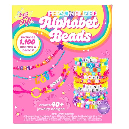 Just My Style ABC Beads by Horizon Group Usa, 1000+ Charms & Beads, Alphabet Charms, Accent Seed Star Wax Beading Cord, Satin Cord Key Ring Included, Bright, Small - style: ABC