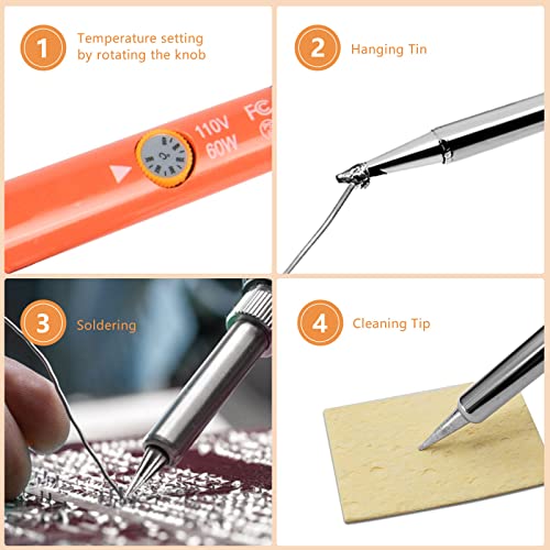 Soldering Iron, 60W 110V Adjustable Temperature Soldering Iron Pen, Portable Welding Tool, Fast Heating, for Electronic Repair, Jewelry, DIY - color: Orange