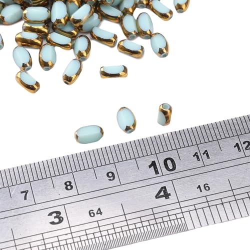 Glass Rice Beads Peacock Green 4x6mm 50pcs Faceted Oval Golden Edge Crystal Loose Beads for DIY Craft Jewelry Making - color: Peacock Green