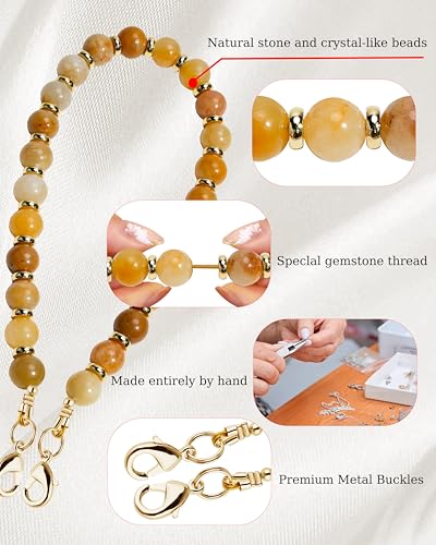 Marble Beaded Phone Wrist Strap,Detachable Phone Bracelet Strap with Tether Tab,Hands-Free Wristlet Strap (Yellow Jade) - color: Yellow Jade
