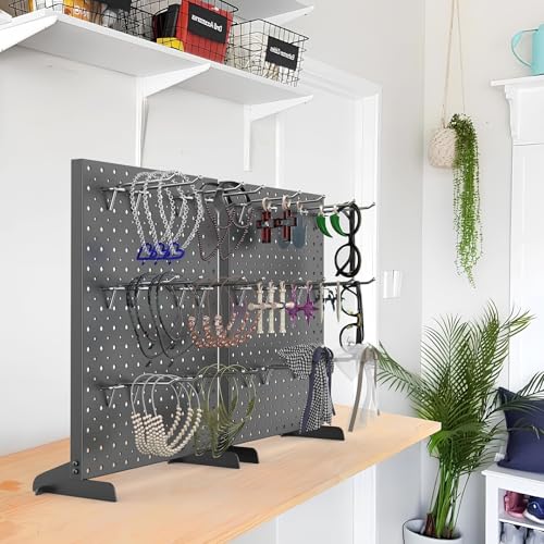TORACK Pegboard Display Stand for Craft Shows & Fairs, 12 x 16 in Metal Tabletop Pegboard Display with Hooks for Christmas Fair Event(Black, Pack of 2) - style: 2-Pack Black
