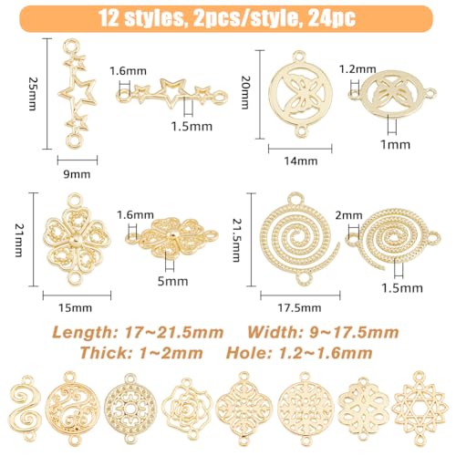 SUPERFINDINGS Baroque Style Links Connectors Gold Double Hole Pendant Connector Flower Flat Round Chinese Knot Connector Charms for DIY Jewelry Making - size: 17-25x9-17mm
