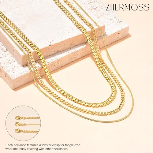 3PCS Gold Necklaces for Women,Chunky Statement Gold Plated Necklace Stack Layered Sterling Silver Herringbone Chains for Women Dainty Trendy Silver Chains Stacked Jewelry Gifts - color: gold cuban necklace set