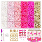 MIIIM Pink Clay Bead Bracelet Kit, Heishi Beads, Flat Clay Beads and Gold Spacer Beads for Jewelry Making, Friendship Bracelet Beads Kit for Crafts, Concert, Raves, Gifts - color: Pink