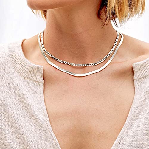 CHESKY Gold Necklace for Women-14K Plated/S925 sterling silver Snake Chain Necklace Dainty Simple Chunky Herringbone Necklace Gold Choker Necklaces Jewelry for Women Mothers Day Gifts for Mom - color: silver, style: 5mm 14 inch snake