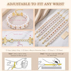 Double Layer Pearl Heart Bracelets for Women, Cubic Zirconia Charm Jewelry, Adjustable Gold Silver Stackable Bracelet Jewelry Set Birthday Gift for Mom Daughter Wife - color: Gold-Purple