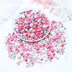 60g Mix Flatback Pearls and Rhinestones for Crafts, 2mm-10mm for Tumblers, Shoes, Nails, Face Art, Bedazzling Half Gems, Dark Pinks|White - color: Pink Bubble Gum Blend | Mix Dark Pinks | White
