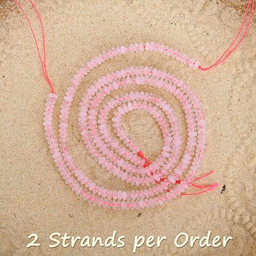 2 Strands (300PCs) Natural Pink Quartz Rondelle Beads, 2 * 4mm Gemstone Loose Spacer Abacus Disk Beads for DIY Bracelet Necklace Earrings Jewelry Making, Craft Supplies Beading Kit - color: Pink Quartz, size: 2*4MM