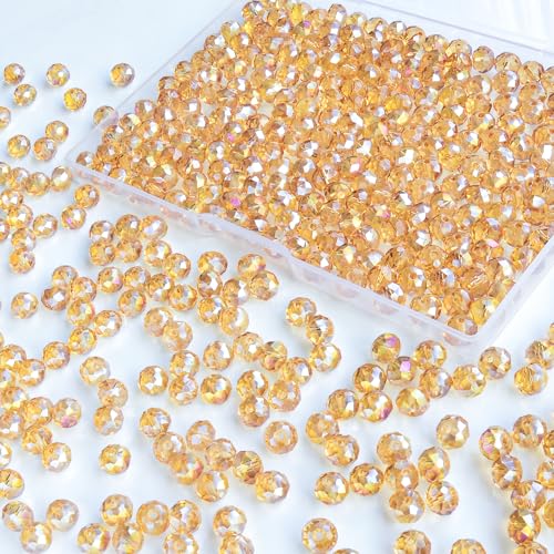 460Pcs 8mm Crystal Glass Beads for Jewelry Making Beads for Bracelets Necklace Pendants Making Supplies(Gold Champagne) - color: Golden champagne, size: 8mm 460pcs