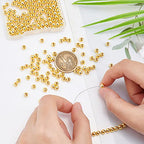 PH PandaHall 200pcs 5mm 18K Gold Beads Long-Lasting Bracelet Beads Round Smooth Spacer Beads Seamless Loose Ball Beads for Summer Hawaii Stackable Necklace, Bracelet, Earring Making - size: 5mm