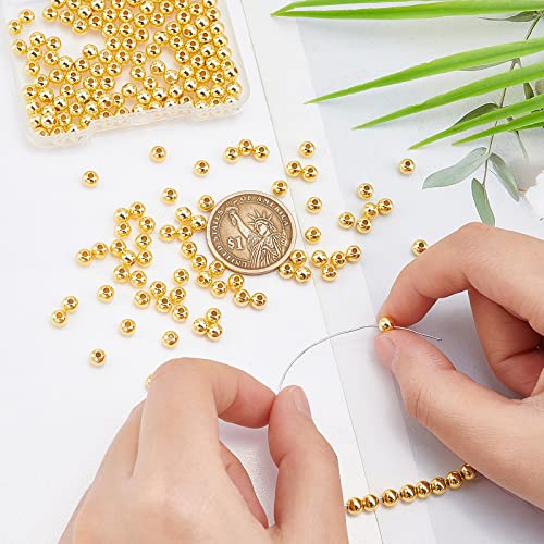 PH PandaHall 200pcs 5mm 18K Gold Beads Long-Lasting Bracelet Beads Round Smooth Spacer Beads Seamless Loose Ball Beads for Summer Hawaii Stackable Necklace, Bracelet, Earring Making - size: 5mm