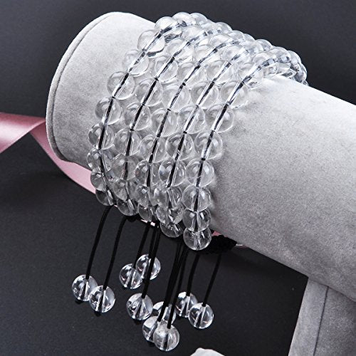 MASSIVE BEADS Natural Healing Power Gemstone Crystal Beads Unisex Adjustable Macrame Bracelets - color: Clear Crystal, size: 8mm