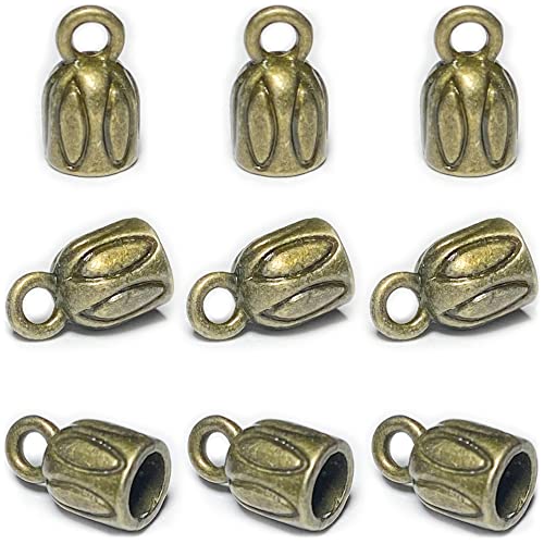 Bronze Barrel End Caps 110 pcs 3mm Leather Cord End Cap for Jewelry Making Small End Cap with Loop Finding Kit for Leather Tassels Bracelet DIY Craft Making Supplies - color: Small brass-110Pc