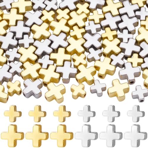 200 Pcs Cross Charms for Jewelry Making, Religious Cross Beads for Bracelets, Crosses for Jewelry Making, Bracelets, Necklaces, DIY Crafts (Gold, Silver) - color: 200pcs, 8x8mm, 6x6mm, Gold, Silver
