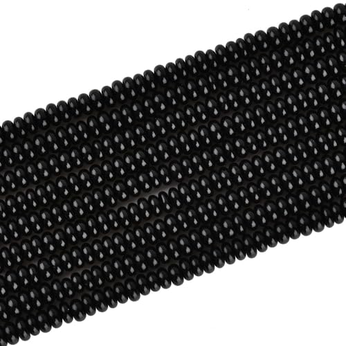 170pcs 4x2mm Natural Black Onyx Disk Rondelle Spacer Agate Stone Semi Precious Gemstone Loose Beads for Jewelry Making 15 Inch - color: Black Onyx