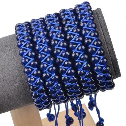MASSIVE BEADS Double Layer Natural Chakra Healing Power Crystals Macrame Bracelet Yoga Stone Beads Gemstone Meditation Relax Anxiety Bangle for Unisex Women Men - color: Blue Jade, size: 6mm