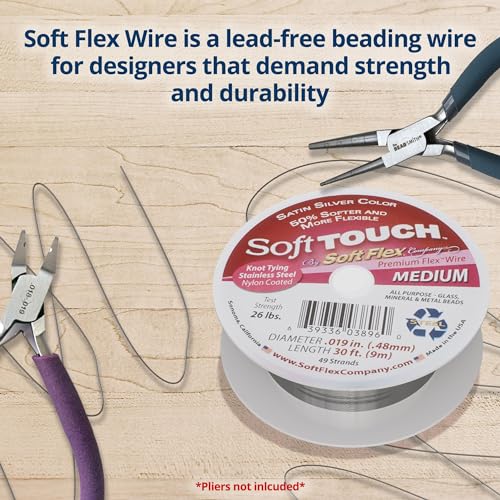 Soft Flex 49 Strand Stringing Wire - Flexible Braided - Medium 0.19 Diameter - Jewelry Making Bead Wire - Satin Silver - style: 30 Feet