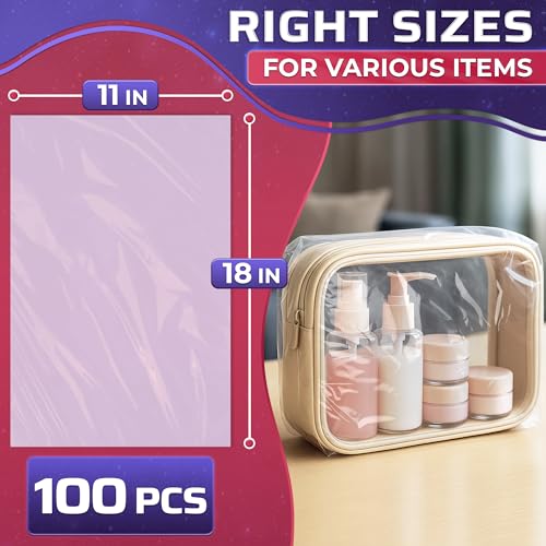 100 Pcs Heat Shrink Wrap Bags – 11x18" Heat Shrink Bags Compatible with Hair Dryer at Medium Temperature – Suitable for Mother's Day Packaging, Gifts, Treats, DIY Sets, Books, Stationery, and Cosmetics - size: 1 sheet (Pack of 100)