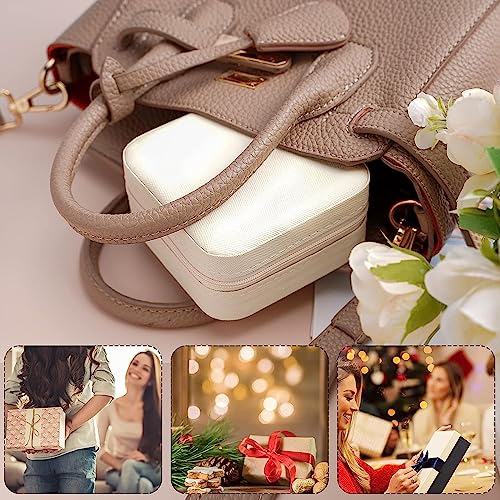 Neveika Portable Travel Mini Jewelry Box Leather Jewellery Ring Organizer Case Storage Gift Box Girls Women (4pcs White). - color: White