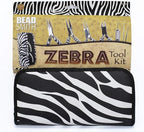 The Beadsmith Zebra Print Tool Kit – 6 Pieces: Chain, Round, and Bent Chain Nose w/Side Cutter, Tweezers, & Reamer with Zippered Pouch, 5-Inch Each - size: tool kit - 5" (6-piece)